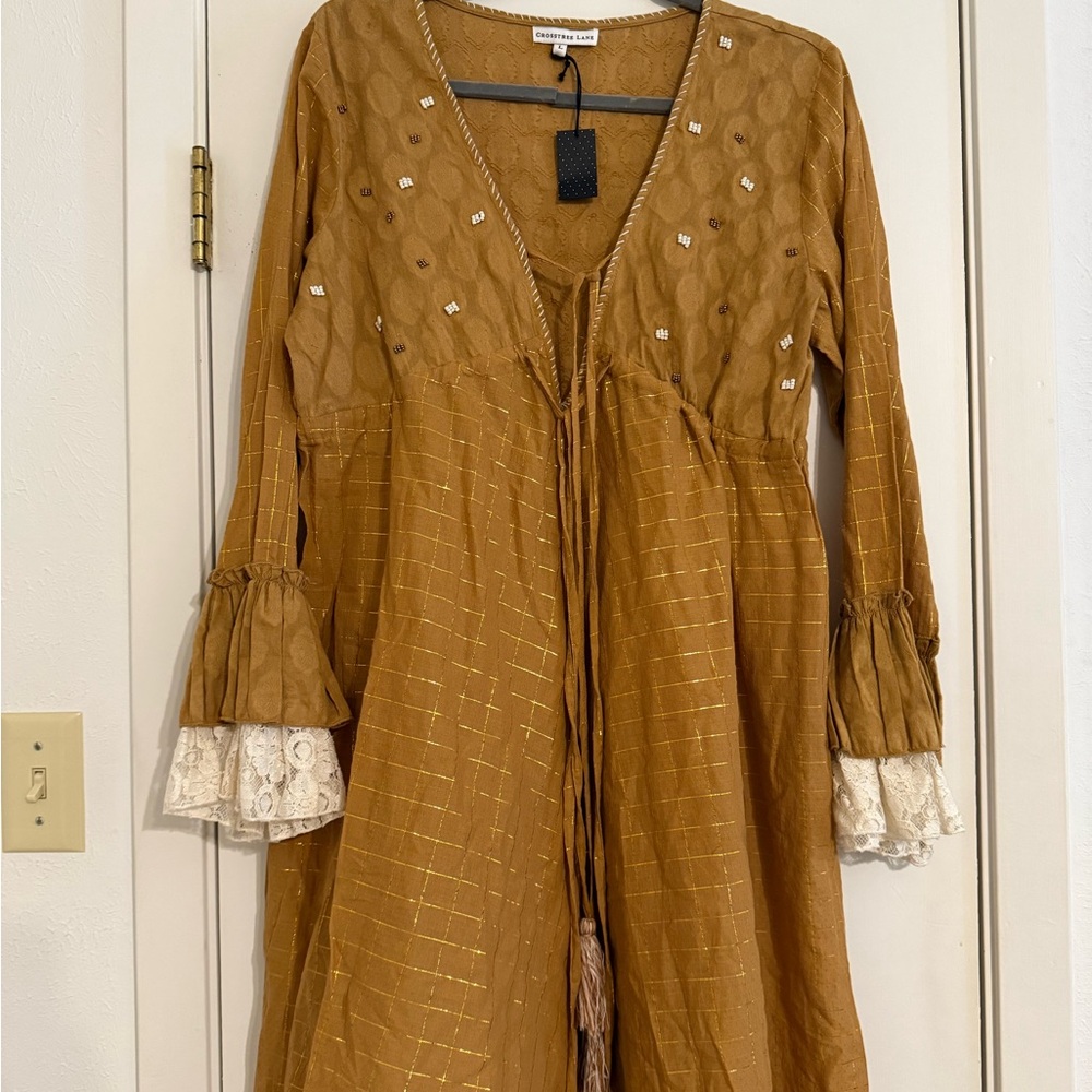 Elegant boho Brown Dress with Lace Accents